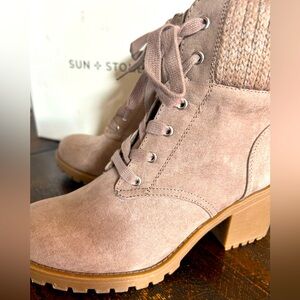 SUN + STONE Romina Lace-up Hiker Booties Mushroom - 7.5
